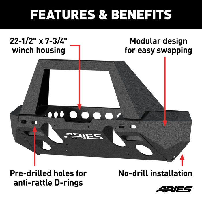 ARIES 2082051 TrailChaser Jeep Wrangler JK Steel Front Bumper (Option 2) - Truck Part Superstore