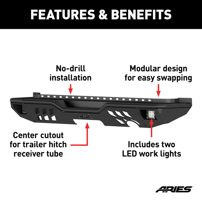ARIES 2082060 TrailChaser Jeep Wrangler JK Steel Rear Bumper with LED Lights - Truck Part Superstore