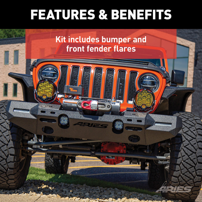 ARIES 2082073 TrailChaser Jeep Wrangler JL Front Bumper with Fender Flares (Option 7) - Truck Part Superstore
