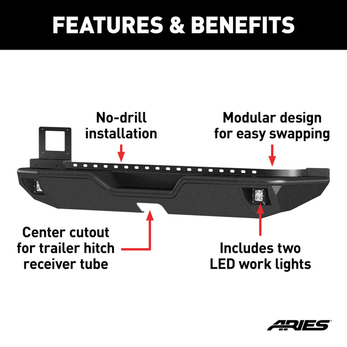 ARIES 2082081 TrailChaser Jeep Wrangler JL Steel Rear Bumper with LED Lights - Truck Part Superstore