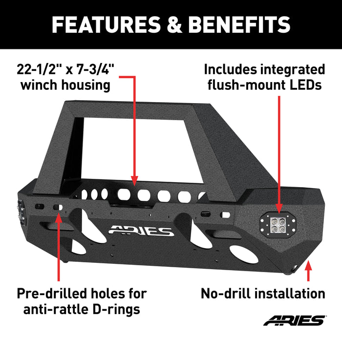 ARIES 2082085 TrailChaser Jeep Wrangler JL; Gladiator Steel Front Bumper (Option 1) - Truck Part Superstore