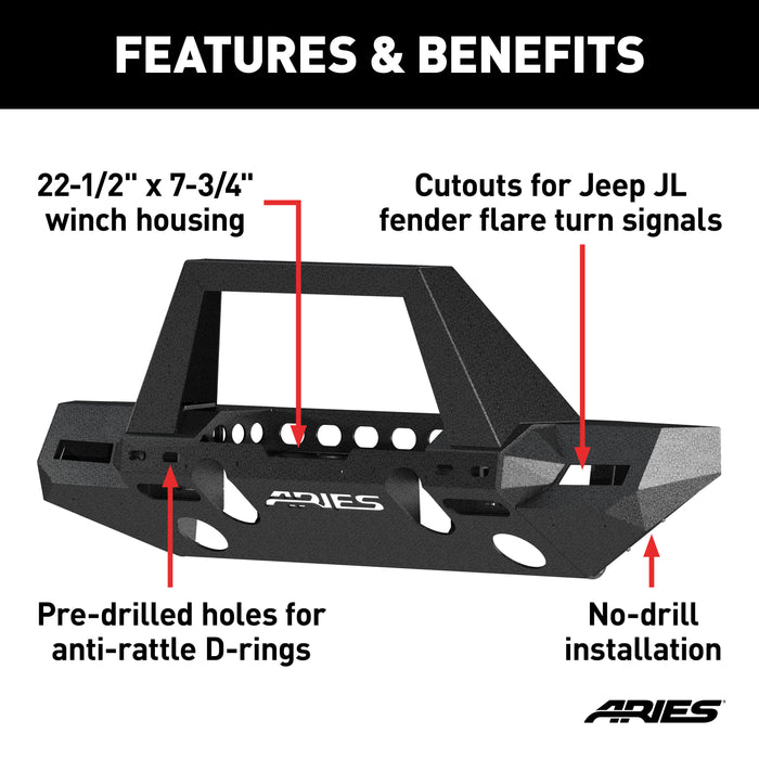 ARIES 2082089 TrailChaser Jeep Wrangler JL; Gladiator Steel Front Bumper (Option 9) - Truck Part Superstore