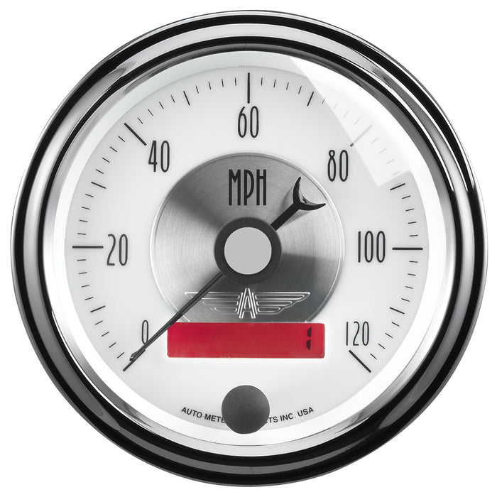 AutoMeter 2084 GAUGE; SPEEDO; 3 3/8in.; 120MPH; ELEC. PROGRAM W/LCD ODO; PRESTIGE PEARL - Truck Part Superstore