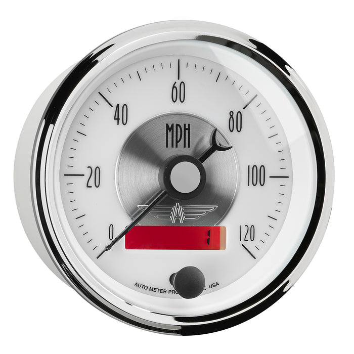 AutoMeter 2084 GAUGE; SPEEDO; 3 3/8in.; 120MPH; ELEC. PROGRAM W/LCD ODO; PRESTIGE PEARL - Truck Part Superstore