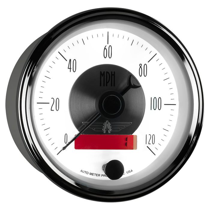 AutoMeter 2084 GAUGE; SPEEDO; 3 3/8in.; 120MPH; ELEC. PROGRAM W/LCD ODO; PRESTIGE PEARL - Truck Part Superstore