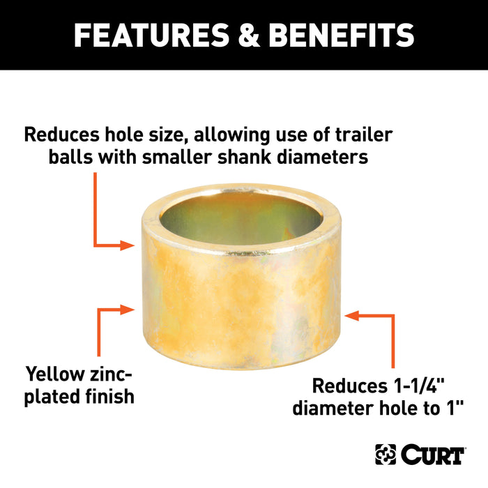 CURT 21201 Trailer Ball Reducer Bushing (From 1-1/4in. to 1in. Stem; Packaged) - Truck Part Superstore