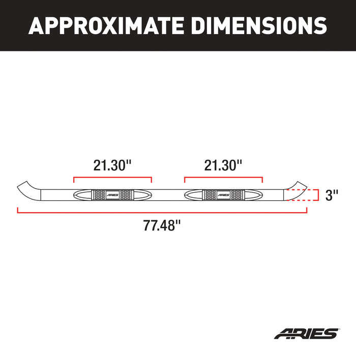 ARIES 214009 3in. Round Black Stainless Side Bars; Select Silverado; Sierra 1500; 2500; 3500 - Truck Part Superstore