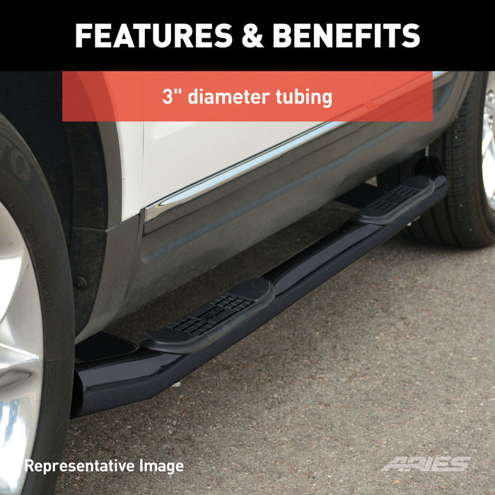 ARIES 214009 3in. Round Black Stainless Side Bars; Select Silverado; Sierra 1500; 2500; 3500 - Truck Part Superstore
