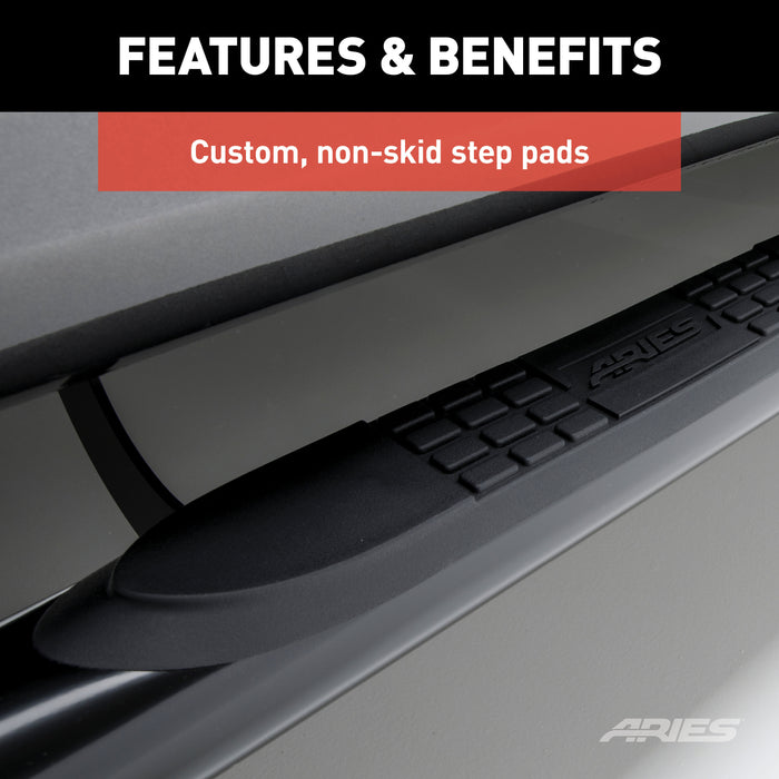 ARIES 214009 3in. Round Black Stainless Side Bars; Select Silverado; Sierra 1500; 2500; 3500 - Truck Part Superstore