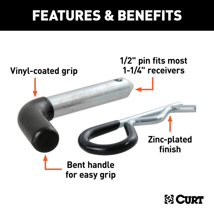 CURT 21410 1/2in. Hitch Pin (1-1/4in. Receiver; Zinc with Rubber Grip) - Truck Part Superstore