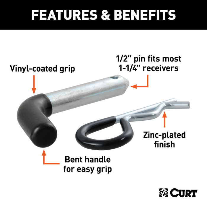 CURT 21411 1/2in. Hitch Pin (1-1/4in. Receiver; Zinc with Rubber Grip; Packaged) - Truck Part Superstore