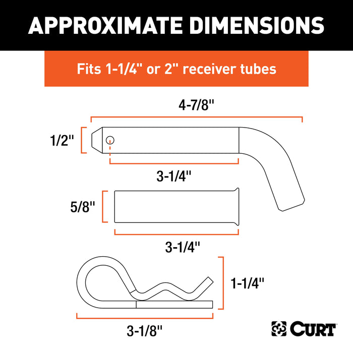 CURT 21502 1/2in. Hitch Pin with 5/8in. Adapter (1-1/4in. or 2in. Receiver; Zinc; Packaged) - Truck Part Superstore