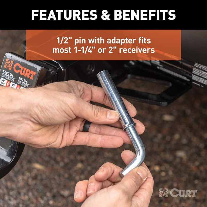 CURT 21502 1/2in. Hitch Pin with 5/8in. Adapter (1-1/4in. or 2in. Receiver; Zinc; Packaged) - Truck Part Superstore