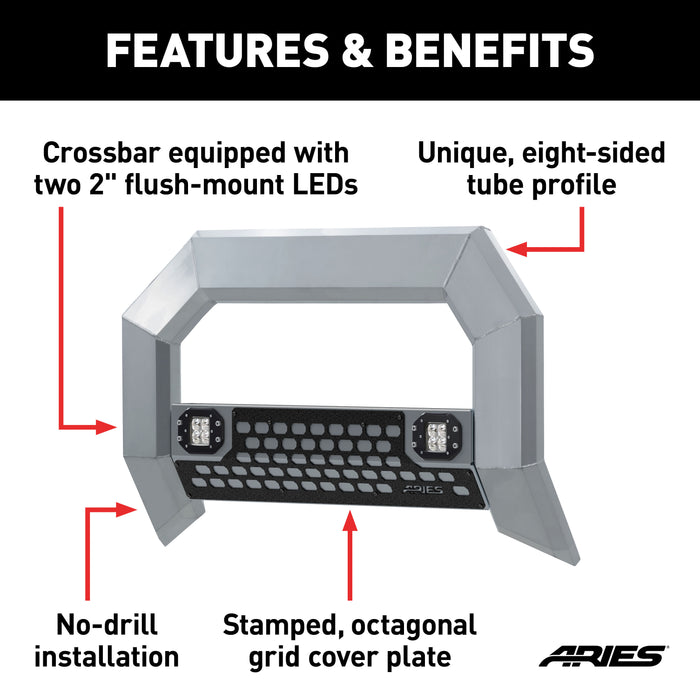 ARIES 2153100 AdvantEDGE 5-1/2" Chrome Aluminum Bull Bar with Lights, Select Ford F-150 - Truck Part Superstore