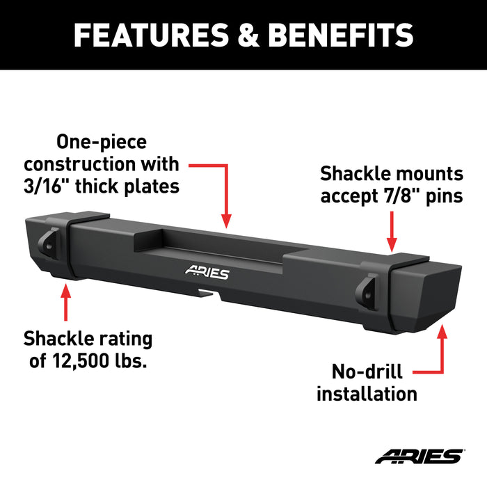 ARIES 2157000 TrailCrusher Jeep Wrangler JK Steel Rear Bumper; 12.5K - Truck Part Superstore