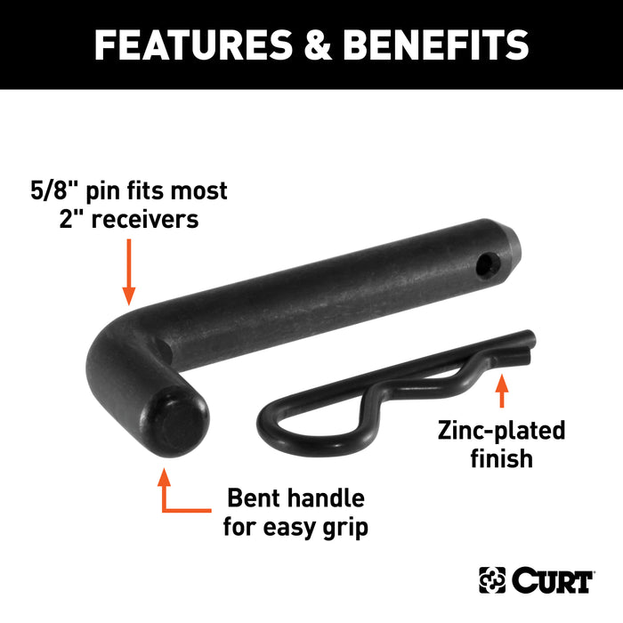 CURT 21578 CURT 21578 Black Trailer Hitch Pin/Clip; 5/8-Inch Diameter; Fits 2-Inch Receiver - Truck Part Superstore