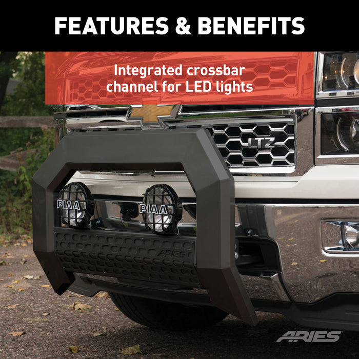 ARIES 2164001 AdvantEDGE 5-1/2in. Black Aluminum Bull Bar; Select Silverado; Sierra 2500; 3500 - Truck Part Superstore
