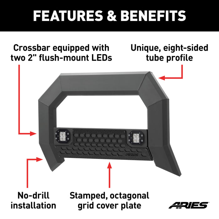 ARIES 2164101 AdvantEDGE 5-1/2in. Black Aluminum Bull Bar with Lights; Select Silverado; Sierr - Truck Part Superstore