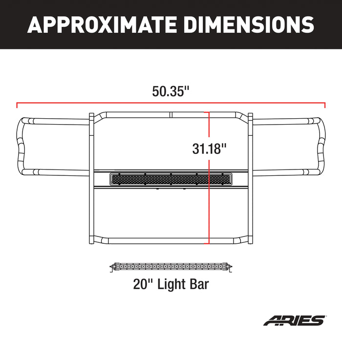 ARIES 2170000 Pro Series Black Steel Grille Guard with Light Bar; Select Jeep Wrangler JK - Truck Part Superstore