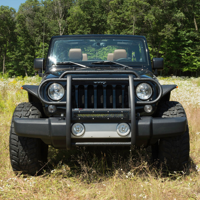 ARIES 2170000 Pro Series Black Steel Grille Guard with Light Bar; Select Jeep Wrangler JK - Truck Part Superstore
