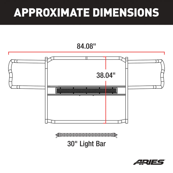 ARIES 2170029 Pro Series Black Steel Grille Guard with Light Bar; Select Nissan Titan XD - Truck Part Superstore