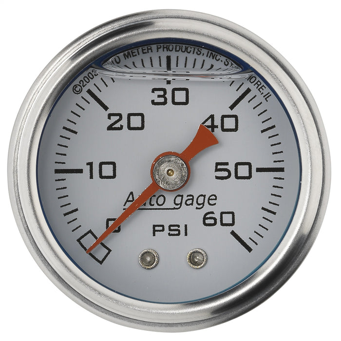 AutoMeter 2176 GAUGE; PRESSURE; 1.5in. DIRECT MNT; 60PSI; LIQUID FILLED MECH; WHT; 1/8in. NPTF - Truck Part Superstore