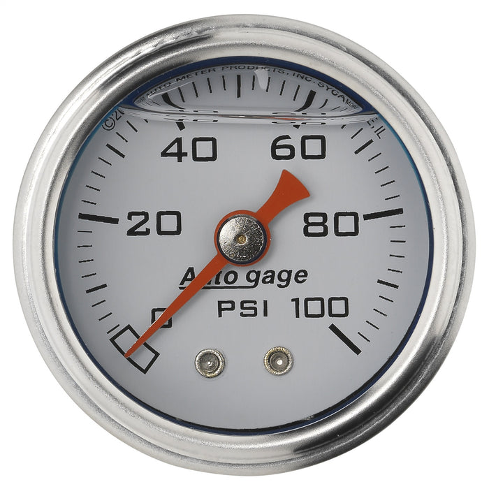 AutoMeter 2177 GAUGE; PRESS; 1.5in. DIRECT MNT; 100PSI; LIQUID FILLED MECH; WHT; 1/8in. NPTF MA - Truck Part Superstore