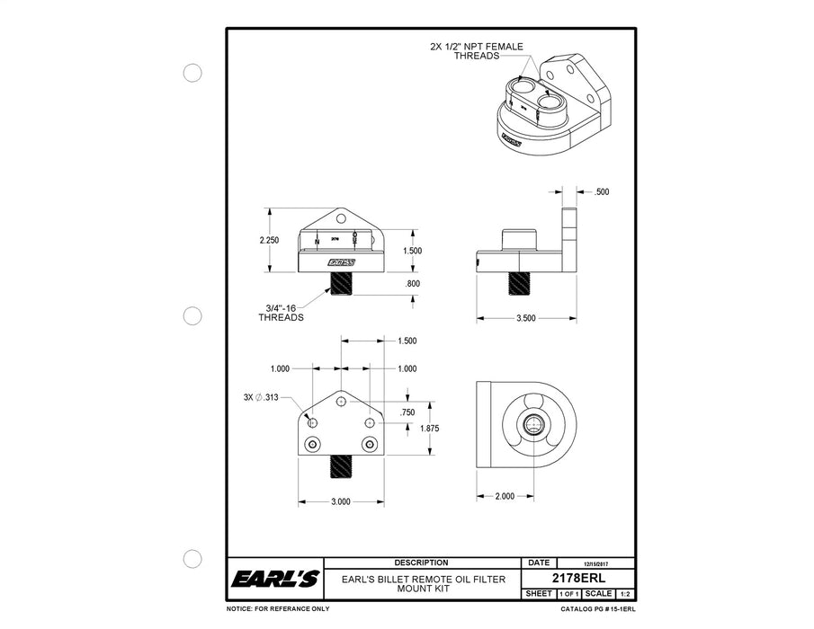 Earl's Performance 2178ERL Billet Remote Oil Filter Mount Kit - Truck Part Superstore