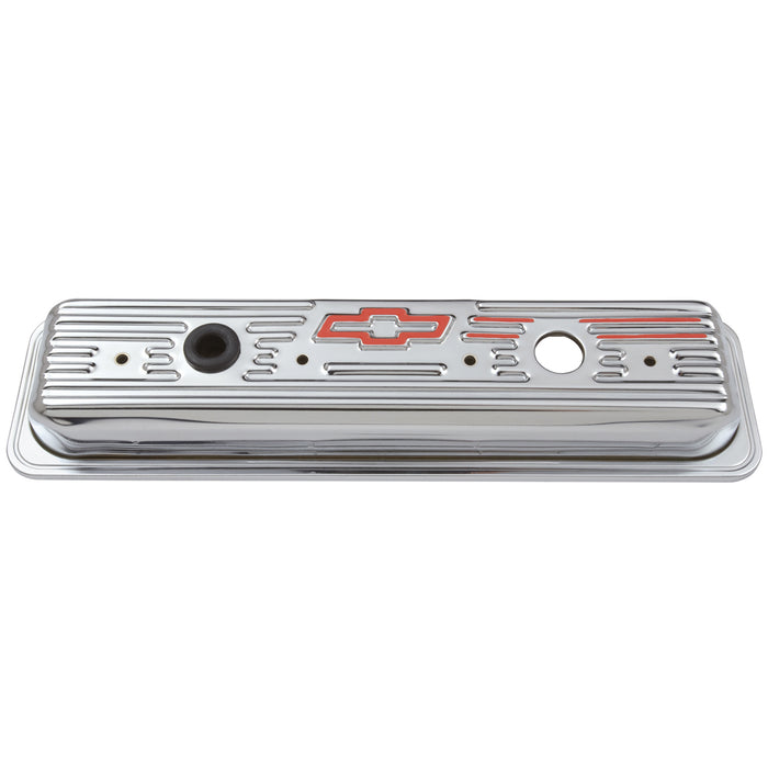Proform 141-107 Engine Valve Covers; Center Bolt Style; Steel; Chrome w/Bowtie Logo; SB Chevy - Truck Part Superstore