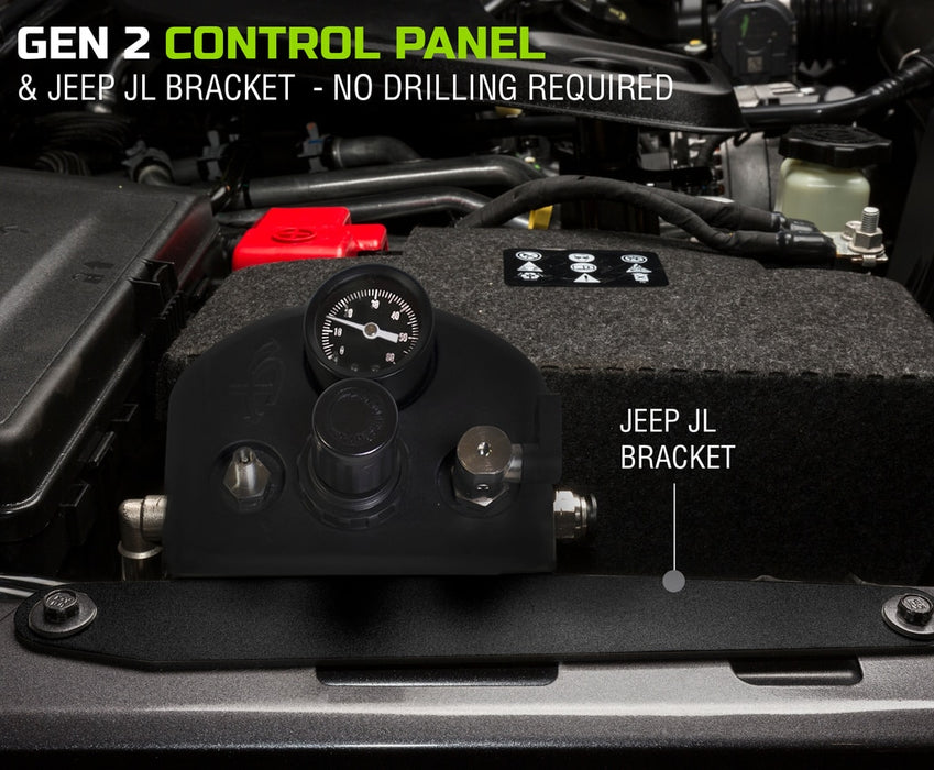 Up Down Air 218-1819 Jeep JK Tire Inflator System 4 Tire For 18-20 Jeep Wrangler 2/4 Door W/Engine Mount With Box, Fittings, Hoses and Storage Bag Black UP Down Air - Truck Part Superstore