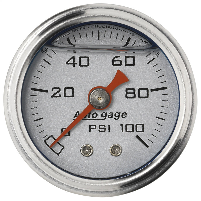 AutoMeter 2180 GAUGE; PRESS; 1.5in. DIRECT MNT; 100PSI; LIQUID FILLED MECH; SLVR; 1/8in. NPTF M - Truck Part Superstore
