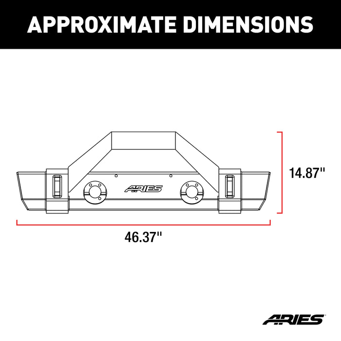 ARIES 2186000 TrailCrusher Jeep Wrangler JK Steel Front Bumper with Brush Guard; 12.5K - Truck Part Superstore