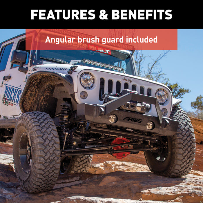 ARIES 2186000 TrailCrusher Jeep Wrangler JK Steel Front Bumper with Brush Guard; 12.5K - Truck Part Superstore