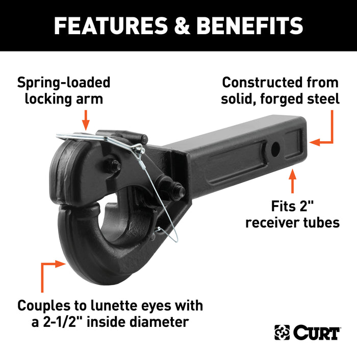CURT 48004 Receiver-Mount Pintle Hook (2in. Shank; 20;000 lbs.; 2-1/2in. Lunette Rings) - Truck Part Superstore