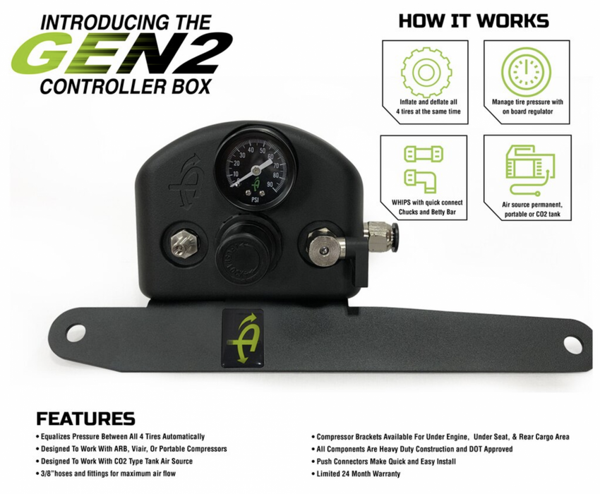 Up Down Air 228-1819 Gladiator Tire Inflator System 4 Tire For 19-20 Jeep Gladiator W/Engine Mount With Box, Fittings, Hoses and Storage Bag Black UP Down Air - Truck Part Superstore