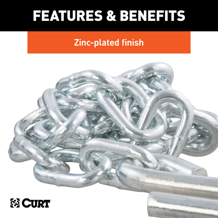 CURT 80030 48in. Safety Chain with 2 S-Hooks (5;000 lbs; Clear Zinc) - Truck Part Superstore