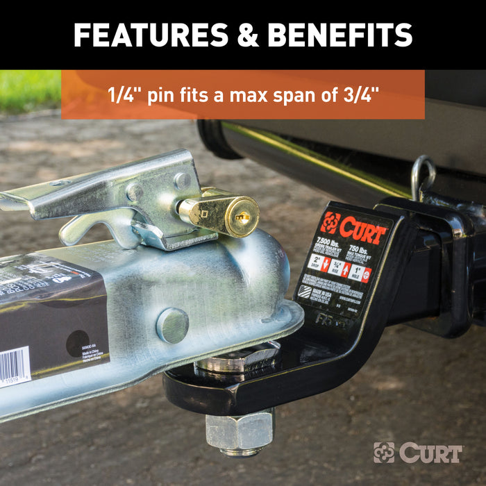 CURT 23022 Coupler Lock (1/4in. Pin; 3/4in. Latch Span; Padlock; Brass-Plated) - Truck Part Superstore