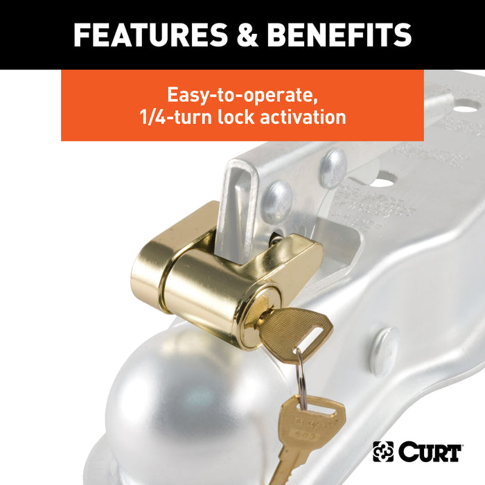 CURT 23022 Coupler Lock (1/4in. Pin; 3/4in. Latch Span; Padlock; Brass-Plated) - Truck Part Superstore