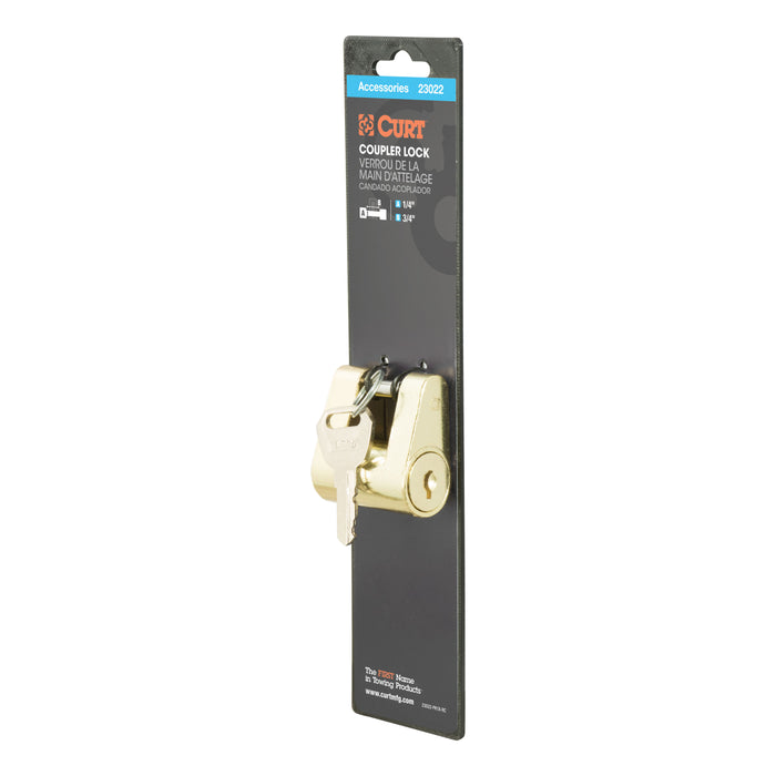 CURT 23022 Coupler Lock (1/4in. Pin; 3/4in. Latch Span; Padlock; Brass-Plated) - Truck Part Superstore