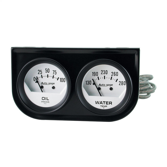 AutoMeter 2323 GAUGE CONSOLE; OILP/WTMP; 2in.; 100PSI/280deg.F; WHT DIAL; BLK BZL; AUTOGAGE - Truck Part Superstore