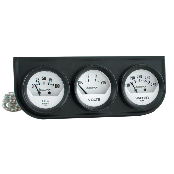AutoMeter 2324 GAUGE CONSOLE; OILP/WTMP/VOLT; 2in.; 100PSI/280deg.F/16V; WHT DIAL; BLK BZL; AG - Truck Part Superstore