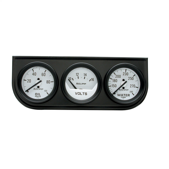 AutoMeter 2327 GAUGE CONSOLE; OILP/WTMP/VOLT; 2in.; 100PSI/280deg.F/16V; WHT DIAL; BLK BZL; AG - Truck Part Superstore