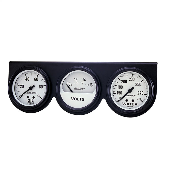 AutoMeter 2328 GAUGE CONSOLE; OILP/WTMP/VOLT; 2 5/8in.; 100PSI/280deg.F/16V; WHT DIAL; BLK BZL; - Truck Part Superstore