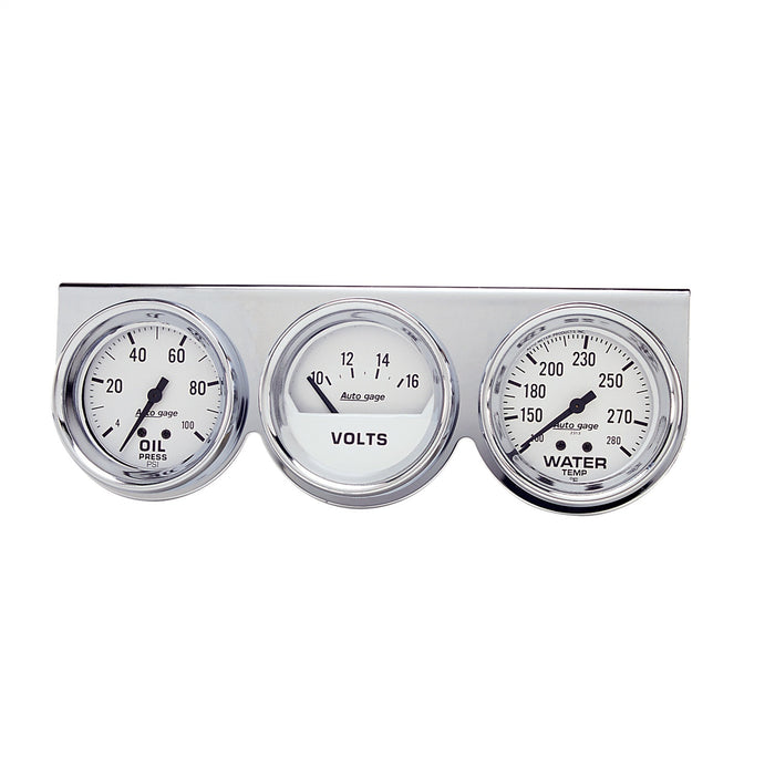 AutoMeter 2329 GAUGE CONSOLE; OILP/WTMP/VOLT; 2 5/8in.; 100PSI/280deg.F/16V; WHT DIAL; CHRME BZ - Truck Part Superstore