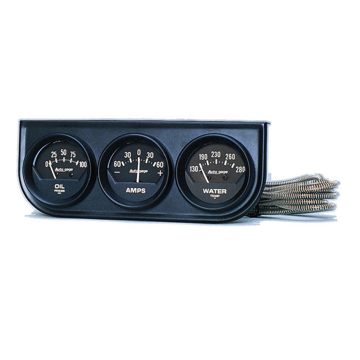 AutoMeter 2347 GAUGE CONSOLE; OILP/WTMP/AMP; 2in.; 100PSI/280deg.F/60A; BLK DIAL; BLK BZL; AG - Truck Part Superstore