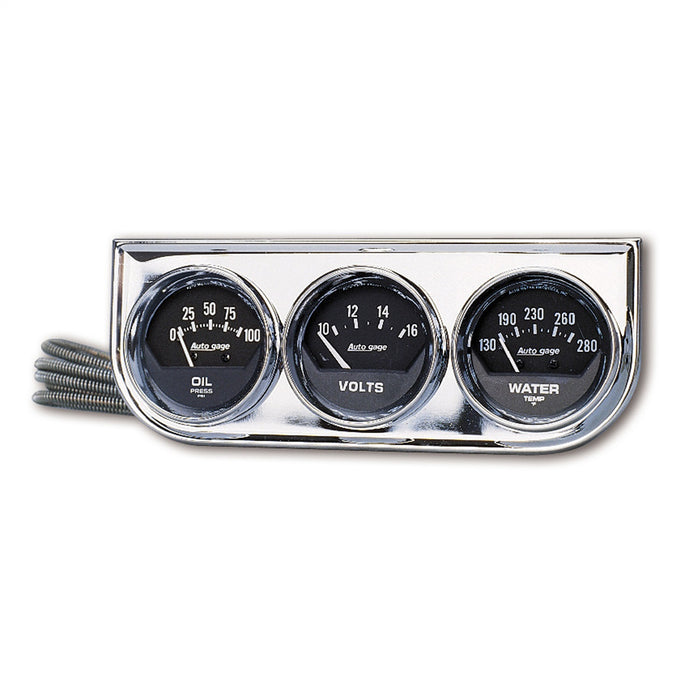 AutoMeter 2349 GAUGE CONSOLE; OILP/WTMP/VOLT; 2in.; 100PSI/280deg.F/16V; BLK DIAL; CHROME BZL; - Truck Part Superstore