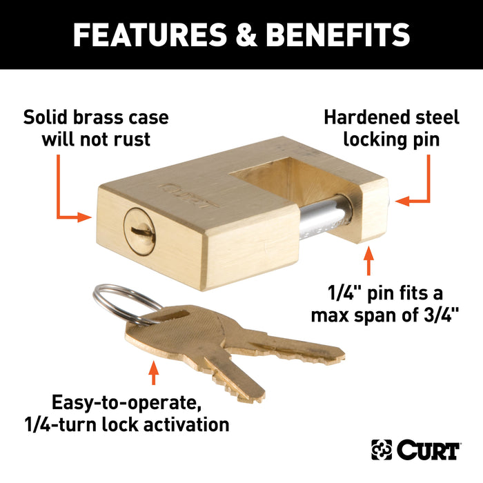 CURT 23546 Coupler Lock (1/4in. Pin; 3/4in. Latch Span; Padlock; Solid Brass) - Truck Part Superstore