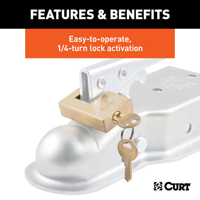 CURT 23546 Coupler Lock (1/4in. Pin; 3/4in. Latch Span; Padlock; Solid Brass) - Truck Part Superstore