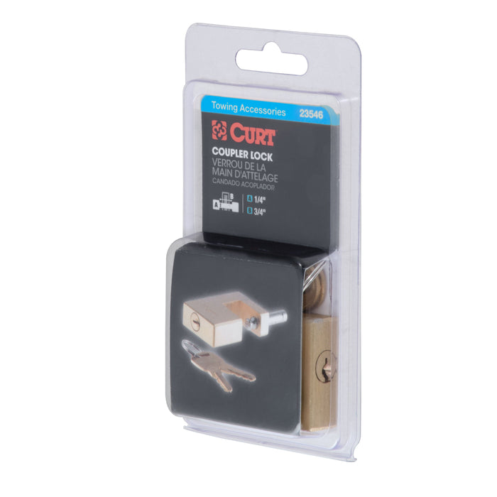 CURT 23546 Coupler Lock (1/4in. Pin; 3/4in. Latch Span; Padlock; Solid Brass) - Truck Part Superstore