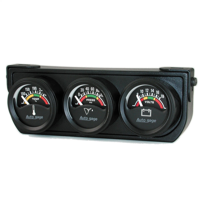 AutoMeter 2391 GAUGE CONSOLE; OILP/WTMP/VOLT; 1.5in.; 100PSI/280deg.F/18V; ELEC BK DIAL; BK BZL - Truck Part Superstore